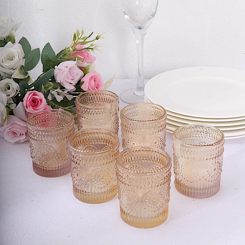 6 pcs 2.5" Mercury Glass Votive Candle Holders with Primrose Design