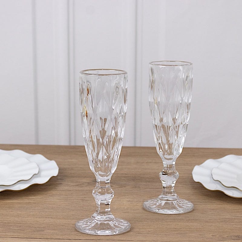 6 pcs 6 oz Crystal Cut Champagne Flute Glasses - Disposable Tableware