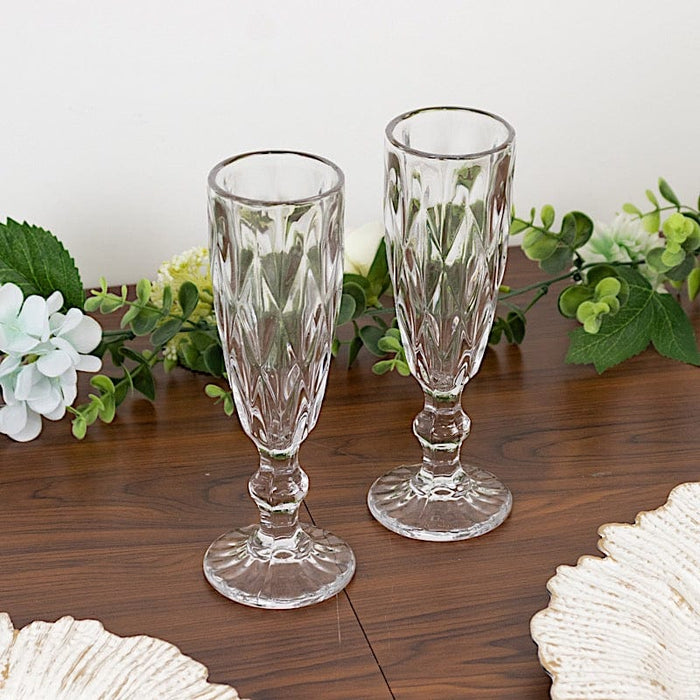 6 pcs 6 oz Crystal Cut Champagne Flute Glasses - Disposable Tableware