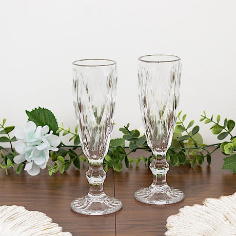 6 pcs 6 oz Crystal Cut Champagne Flute Glasses - Disposable Tableware