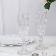 6 pcs 6 oz Crystal Cut Champagne Flute Glasses - Disposable Tableware