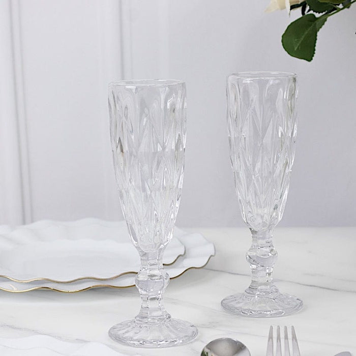 6 pcs 6 oz Crystal Cut Champagne Flute Glasses - Disposable Tableware