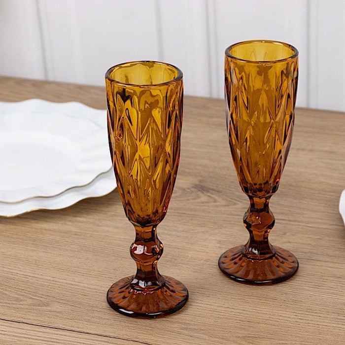 6 pcs 6 oz Crystal Cut Champagne Flute Glasses - Disposable Tableware