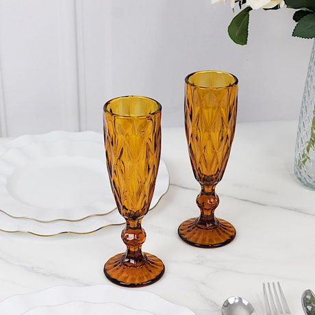 6 pcs 6 oz Crystal Cut Champagne Flute Glasses - Disposable Tableware