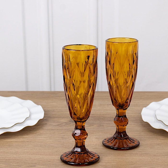 6 pcs 6 oz Crystal Cut Champagne Flute Glasses - Disposable Tableware