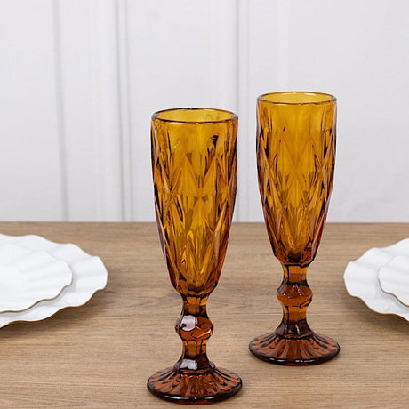 6 pcs 6 oz Crystal Cut Champagne Flute Glasses - Disposable Tableware