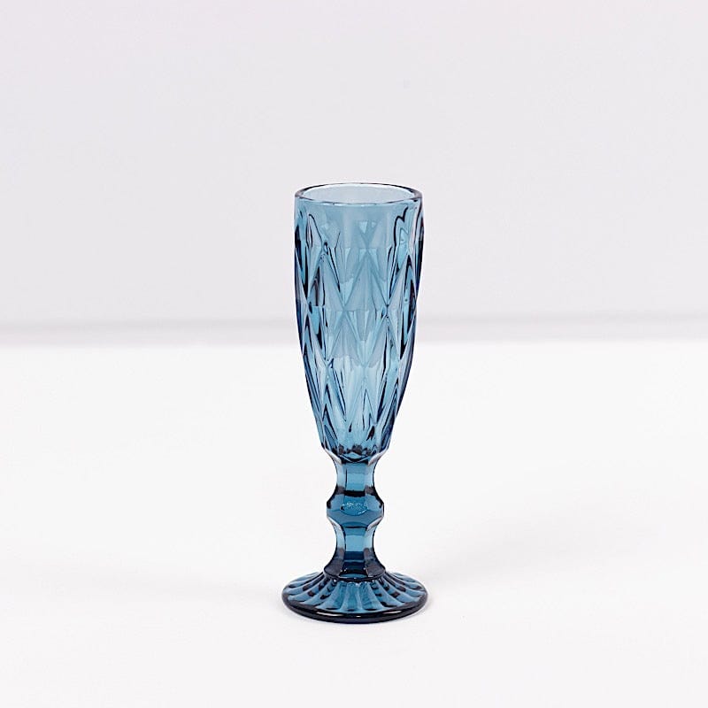 6 pcs 6 oz Crystal Cut Champagne Flute Glasses - Disposable Tableware GLAS_CUCP001_6_BLUE