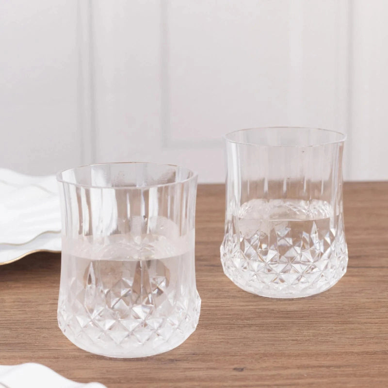 6 pcs 8 oz Crystal Cut Plastic Stemless Wine Glasses