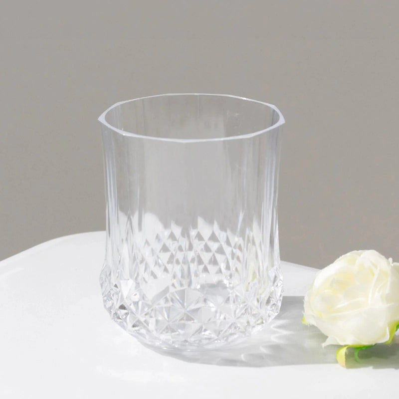 6 pcs 8 oz Crystal Cut Plastic Stemless Wine Glasses