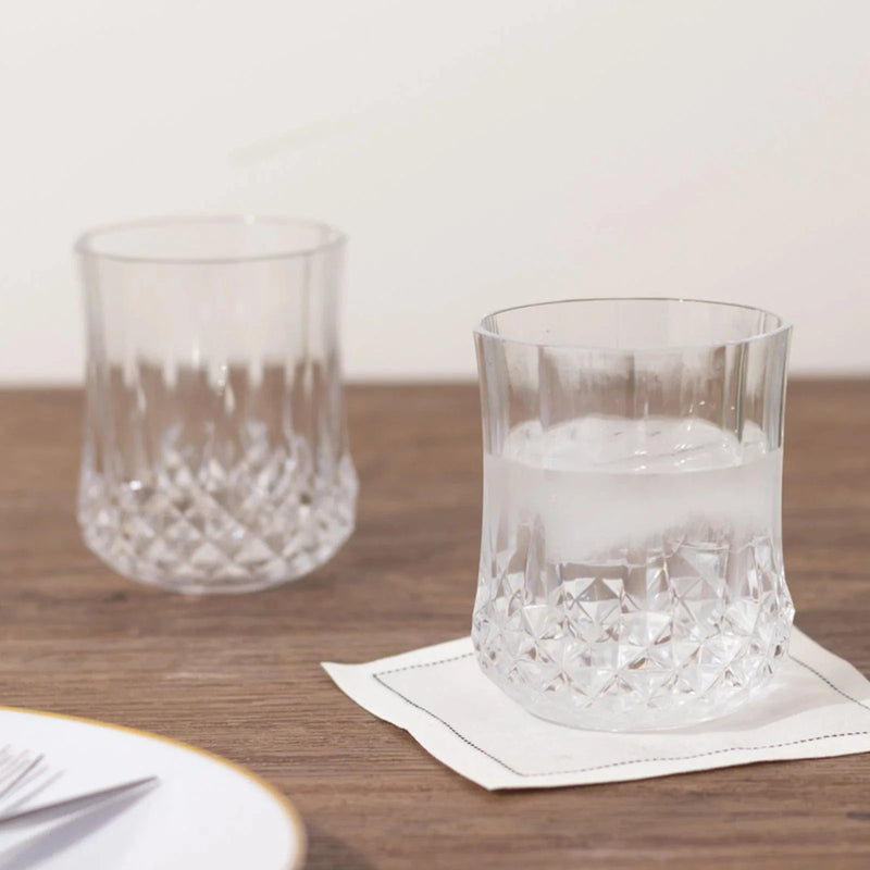 6 pcs 8 oz Crystal Cut Plastic Stemless Wine Glasses
