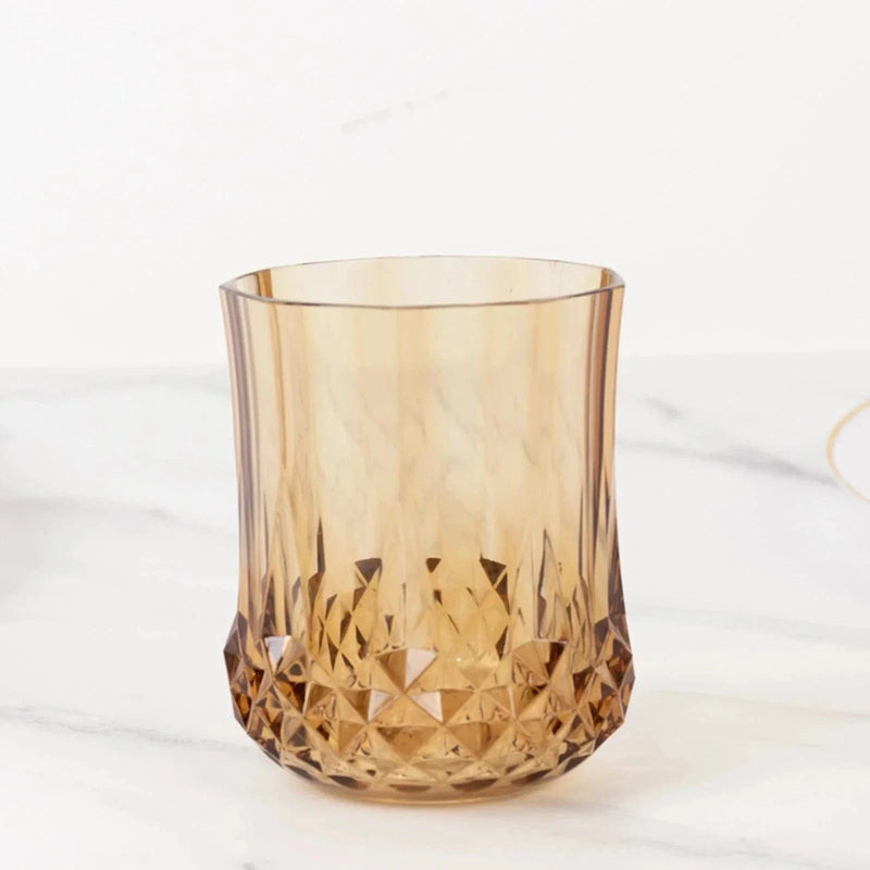 6 pcs 8 oz Crystal Cut Plastic Stemless Wine Glasses