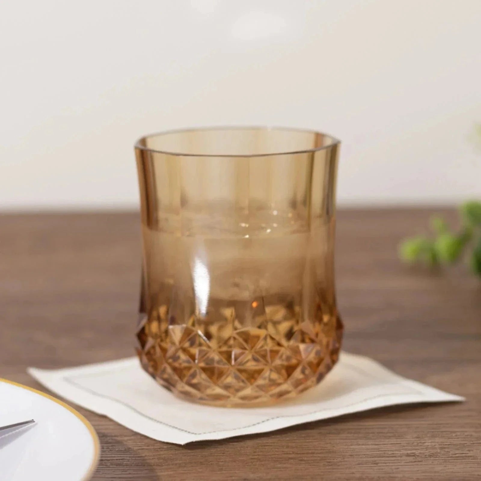 6 pcs 8 oz Crystal Cut Plastic Stemless Wine Glasses