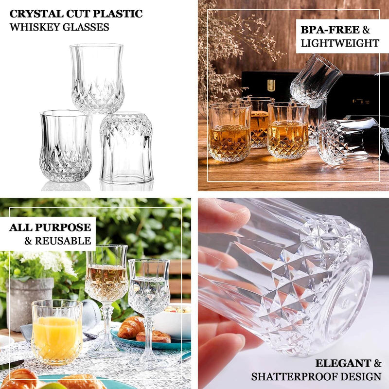 6 pcs 8 oz Crystal Cut Plastic Stemless Wine Glasses