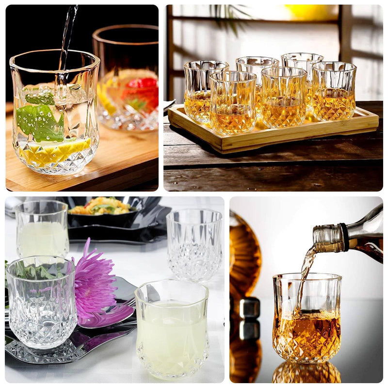 6 pcs 8 oz Crystal Cut Plastic Stemless Wine Glasses