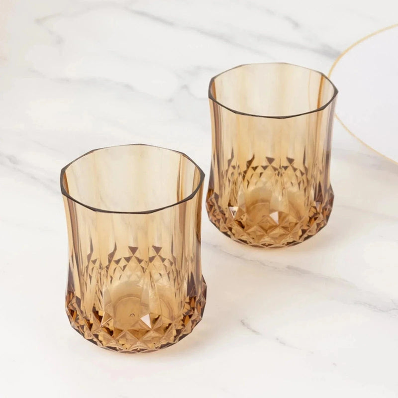 6 pcs 8 oz Crystal Cut Plastic Stemless Wine Glasses