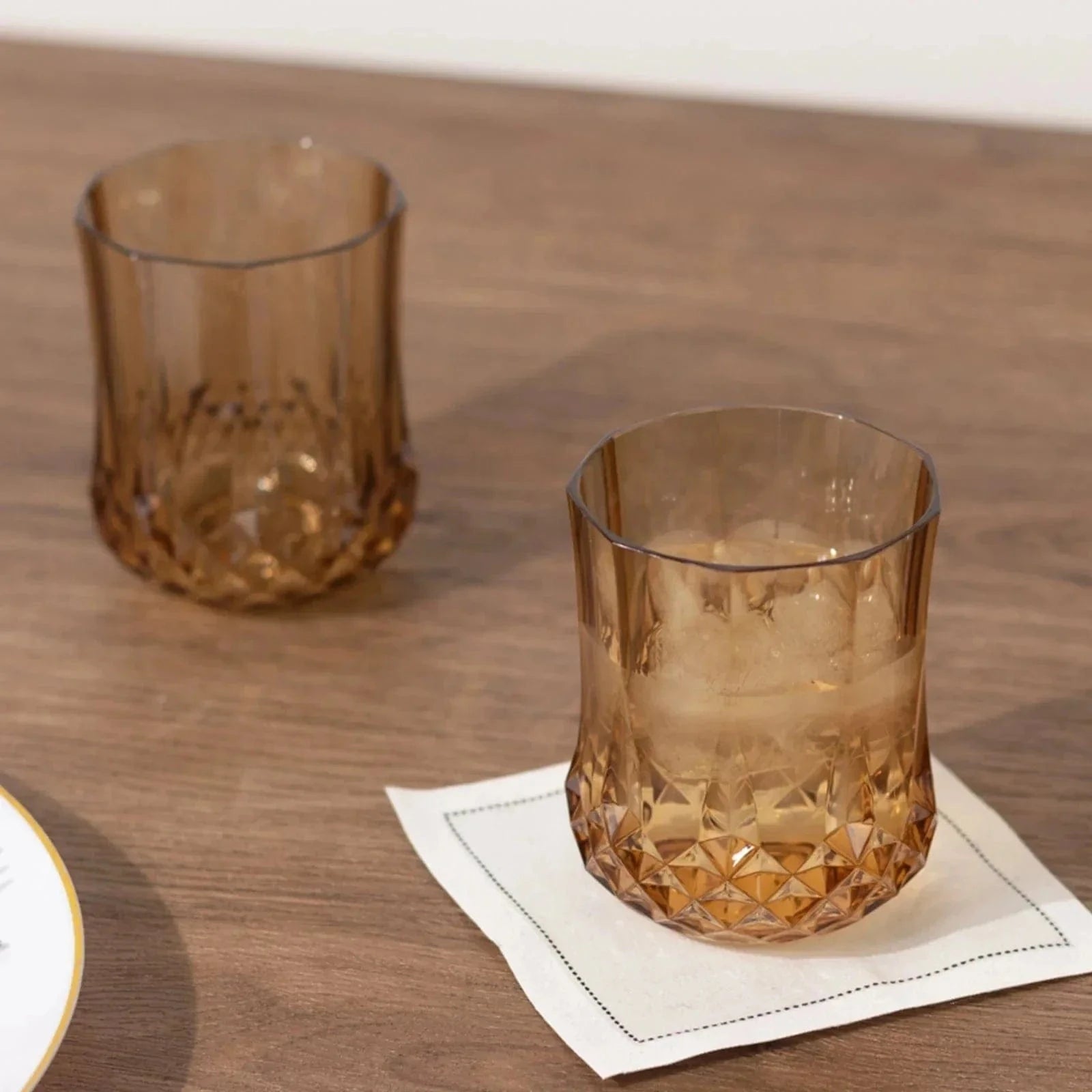 6 pcs 8 oz Crystal Cut Plastic Stemless Wine Glasses