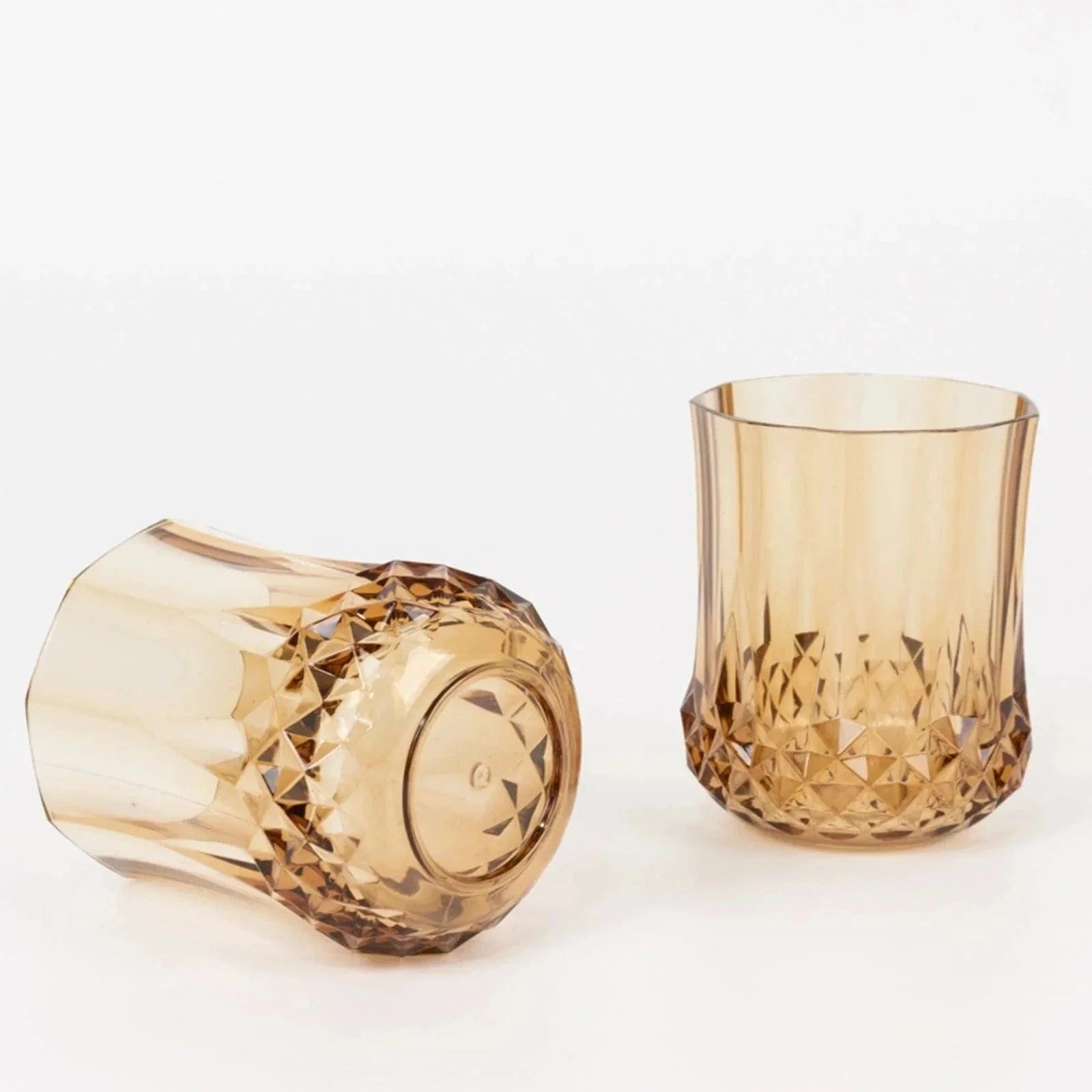 6 pcs 8 oz Crystal Cut Plastic Stemless Wine Glasses