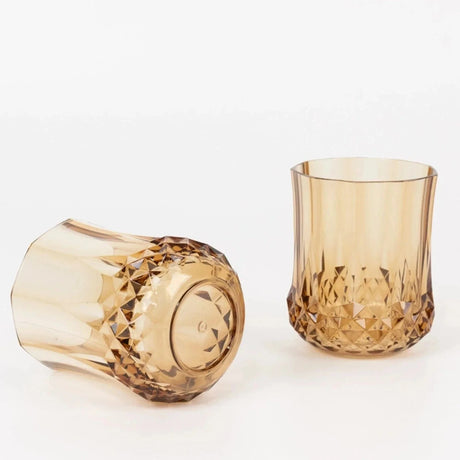 6 pcs 8 oz Crystal Cut Plastic Stemless Wine Glasses