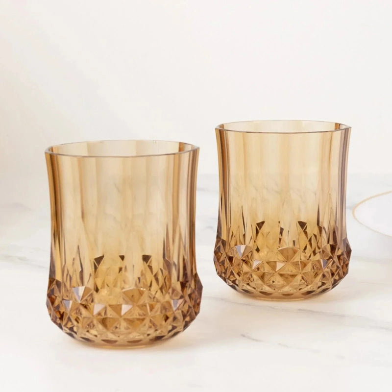 6 pcs 8 oz Crystal Cut Plastic Stemless Wine Glasses