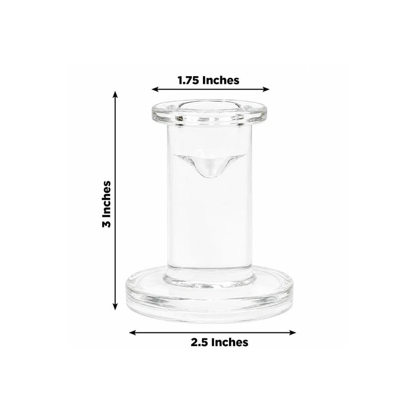 6 Pedestal Candlestick 3" Glass Taper Candle Holders - Clear CAND_HOLD_TP009_3_CLR