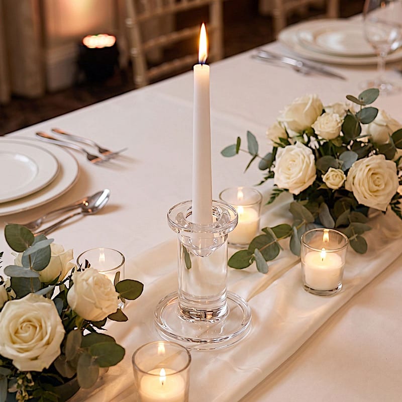 6 Pedestal Candlestick 3" Glass Taper Candle Holders - Clear CAND_HOLD_TP009_3_CLR