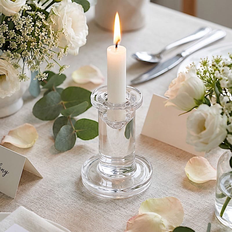 6 Pedestal Candlestick 3" Glass Taper Candle Holders - Clear CAND_HOLD_TP009_3_CLR