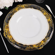6 Plastic 13" Dinner Charger Plates with Florentine Style Embossed Rim - Clear and Gold CHRG_PLST0029_CLGD