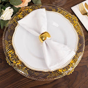 6 Plastic 13" Dinner Charger Plates with Florentine Style Embossed Rim - Clear and Gold CHRG_PLST0029_CLGD