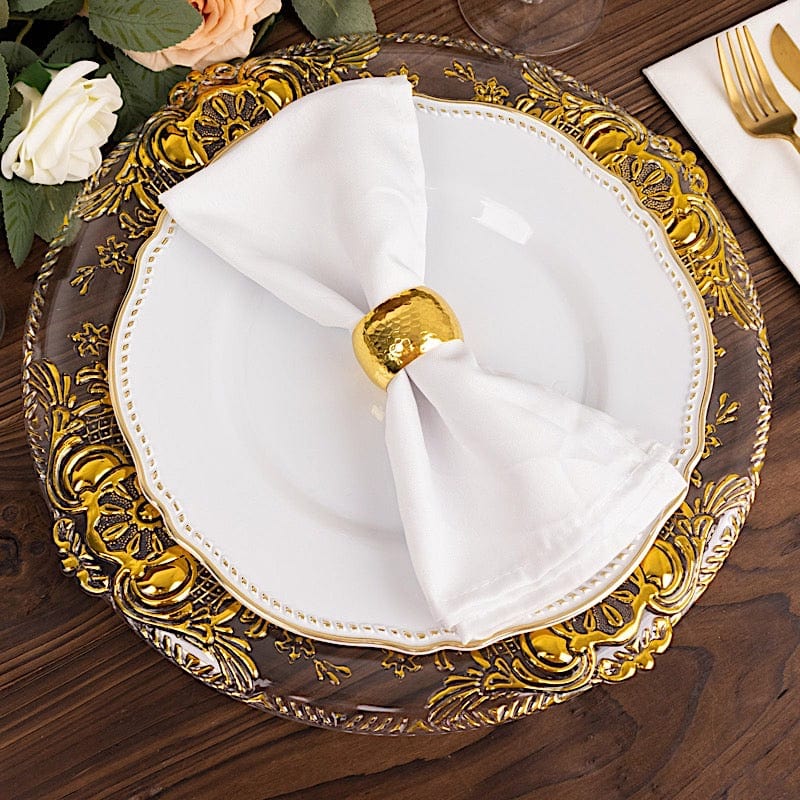 6 Plastic 13" Dinner Charger Plates with Florentine Style Embossed Rim - Clear and Gold CHRG_PLST0029_CLGD