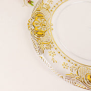 6 Plastic 13" Dinner Charger Plates with Florentine Style Embossed Rim - Clear and Gold CHRG_PLST0029_CLGD