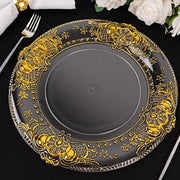 6 Plastic 13" Dinner Charger Plates with Florentine Style Embossed Rim - Clear and Gold CHRG_PLST0029_CLGD