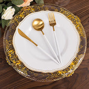 6 Plastic 13" Dinner Charger Plates with Florentine Style Embossed Rim - Clear and Gold CHRG_PLST0029_CLGD