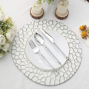 6 Plastic 13" Irregular Round Charger Plates with Giraffe Pattern Rim