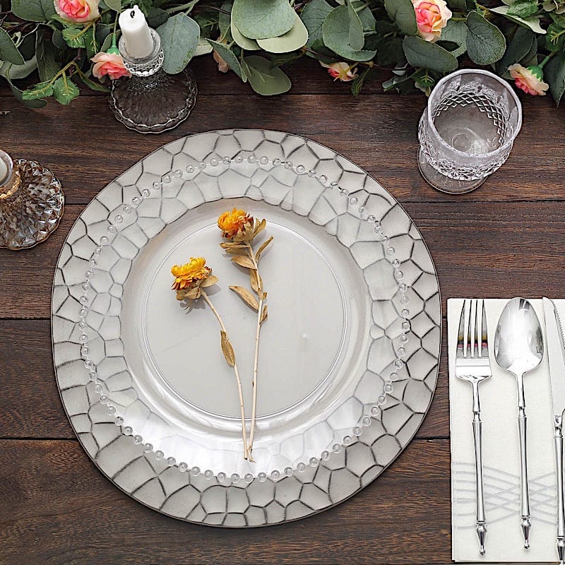 6 Plastic 13" Irregular Round Charger Plates with Giraffe Pattern Rim