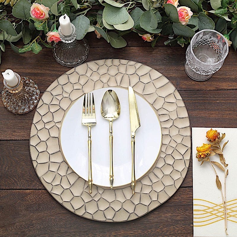 6 Plastic 13" Irregular Round Charger Plates with Giraffe Pattern Rim