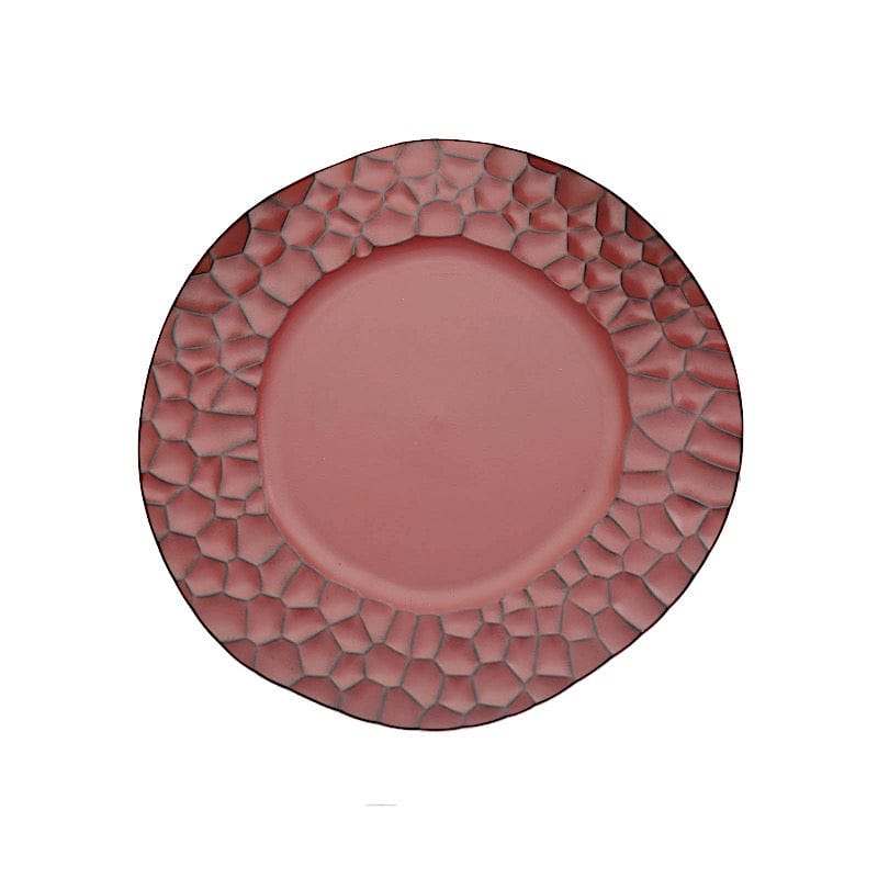 6 Plastic 13" Irregular Round Charger Plates with Giraffe Pattern Rim CHRG_PLST0020_BURG