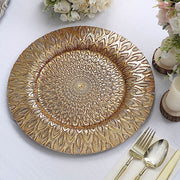 6 Plastic 13" Round Charger Plates with Embossed Peacock Pattern