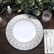 6 Plastic 13" Round Charger Plates with Embossed Peacock Pattern