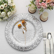 6 Plastic 13" Round Charger Plates with Embossed Peacock Pattern