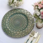 6 Plastic 13" Round Charger Plates with Embossed Peacock Pattern