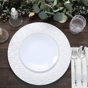 6 Plastic 13" Round Charger Plates with Embossed Peacock Pattern