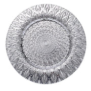 6 Plastic 13" Round Charger Plates with Embossed Peacock Pattern CHRG_PLST0018_SILV