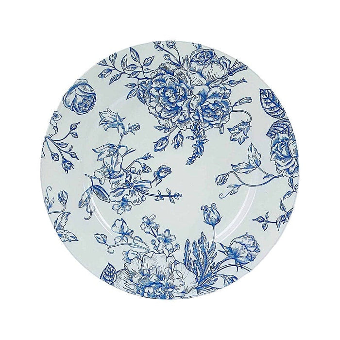 6 Plastic 13" Round Charger Plates with Floral Pattern CHRG_PLST0023_BLUE