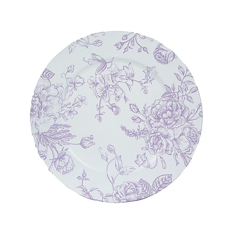6 Plastic 13" Round Charger Plates with Floral Pattern CHRG_PLST0023_LAV