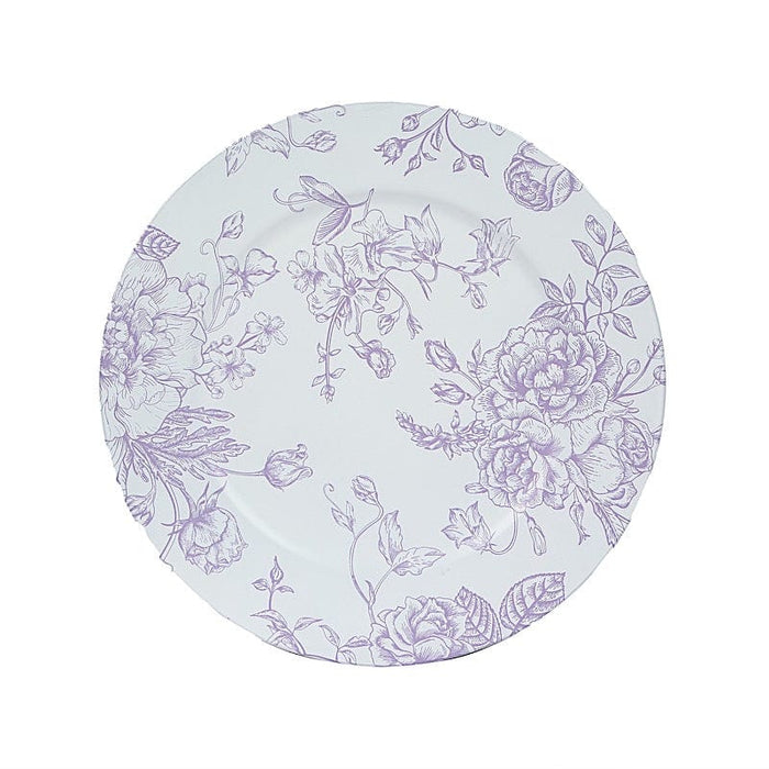 6 Plastic 13" Round Charger Plates with Floral Pattern CHRG_PLST0023_LAV