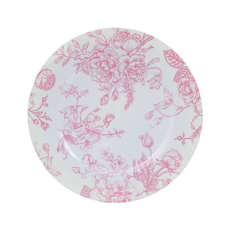 6 Plastic 13" Round Charger Plates with Floral Pattern CHRG_PLST0023_PINK