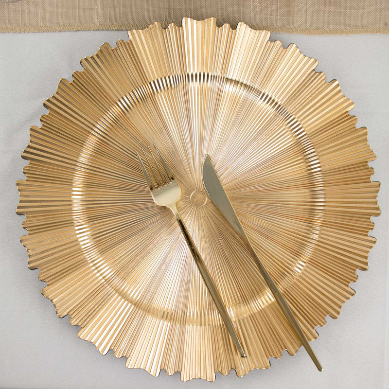 6 Plastic 13" Sunray Round Charger Plates with Scalloped Rim