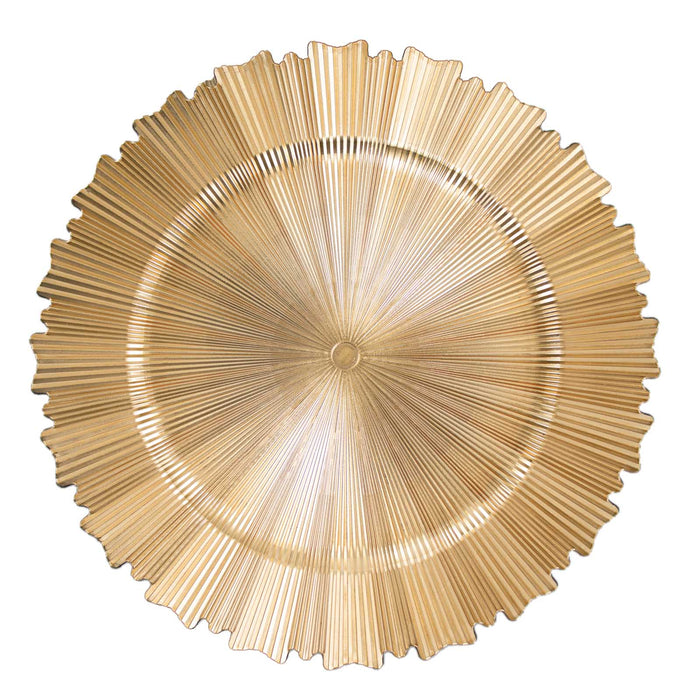 6 Plastic 13" Sunray Round Charger Plates with Scalloped Rim CHRG_PLST0009_GOLD