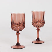 6 Plastic 8 oz Crystal Cut Goblets Wine Glasses - Disposable Tableware
