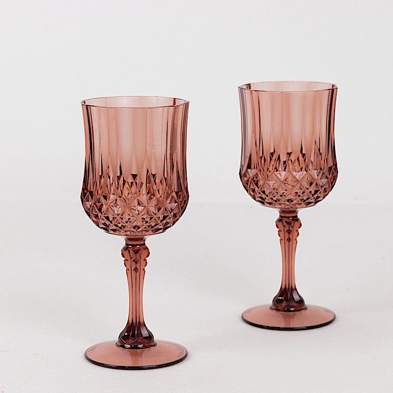6 Plastic 8 oz Crystal Cut Goblets Wine Glasses - Disposable Tableware